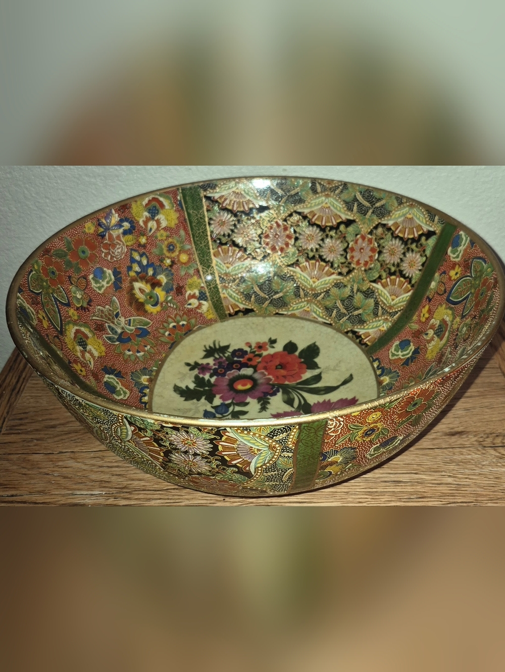 Chinese Hand-Painted Floral Decorative Bowl 14 Inches
